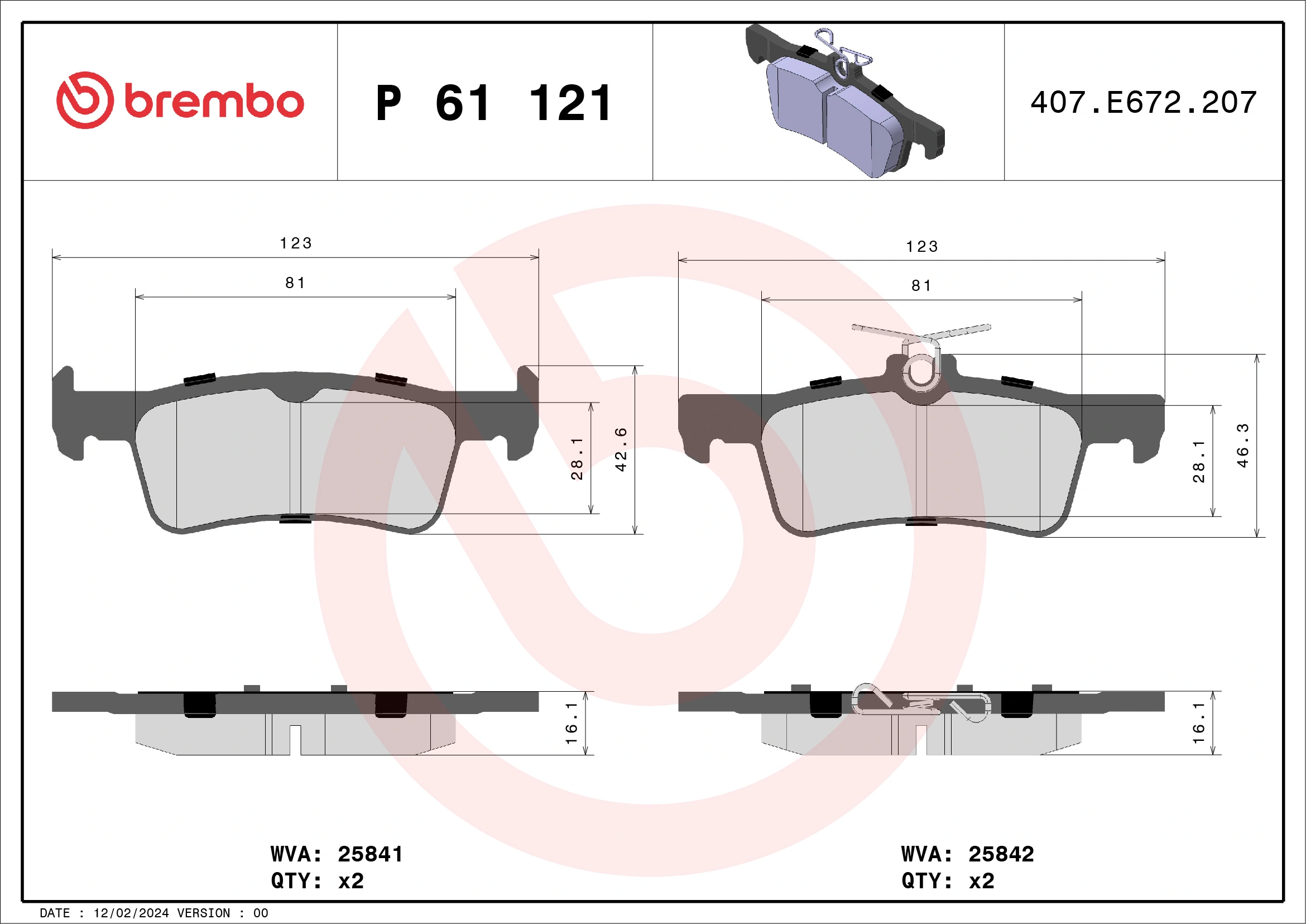 Brake Pad Set, disc brake PRIME LINE P 61 121