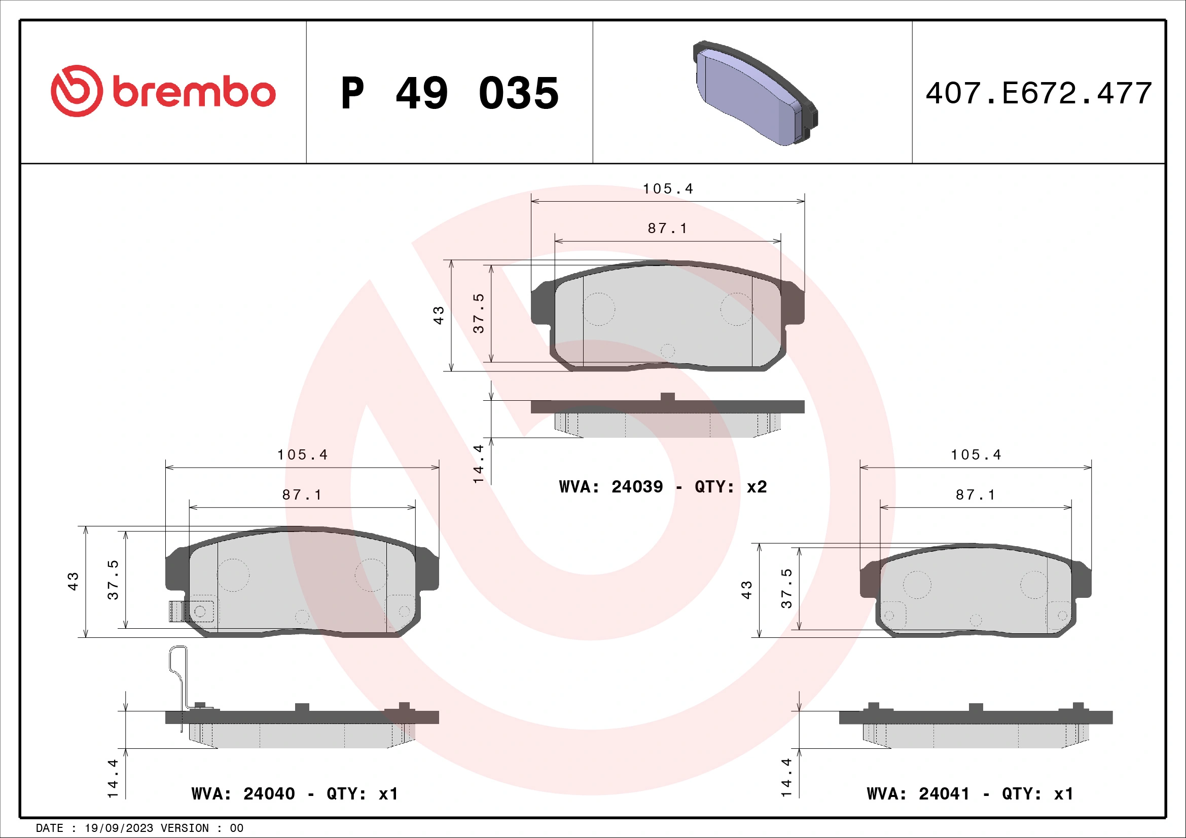 Brake Pad Set, disc brake PRIME LINE P 49 035
