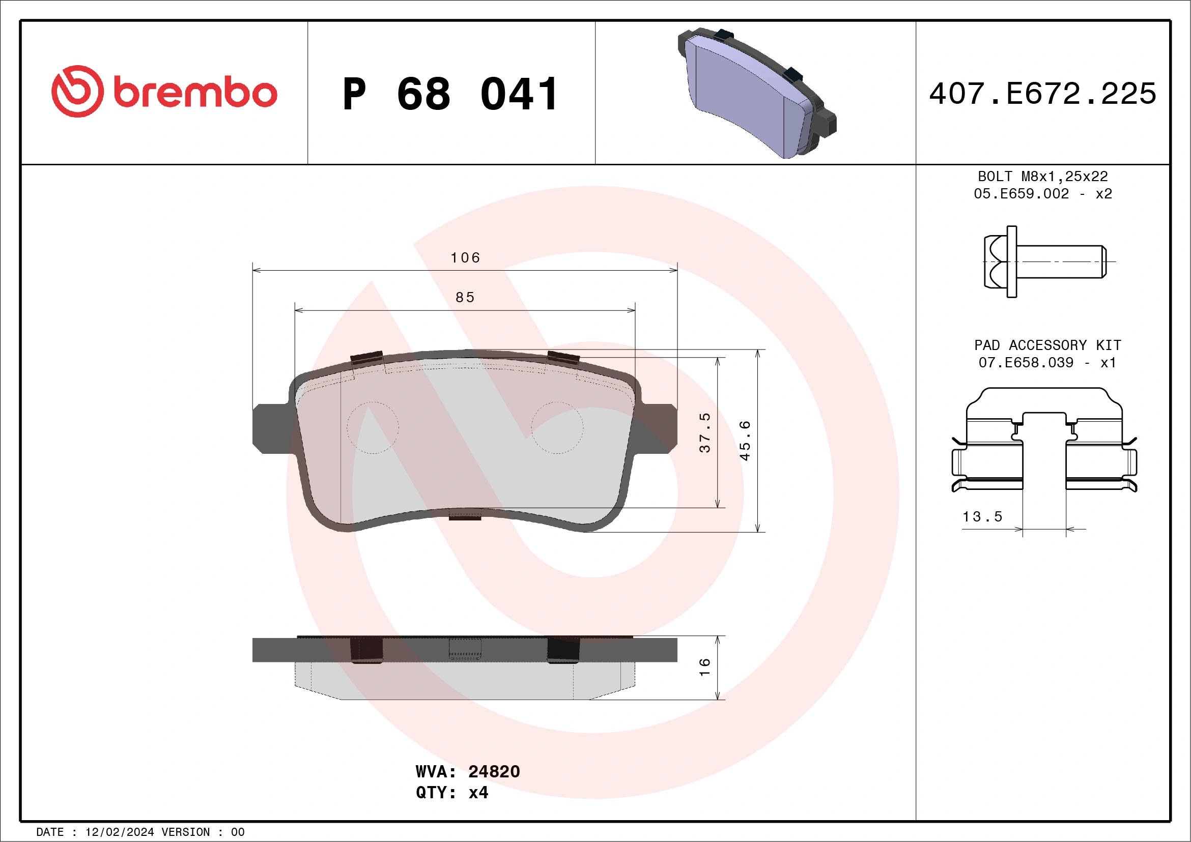 Brake Pad Set, disc brake PRIME LINE P 68 041