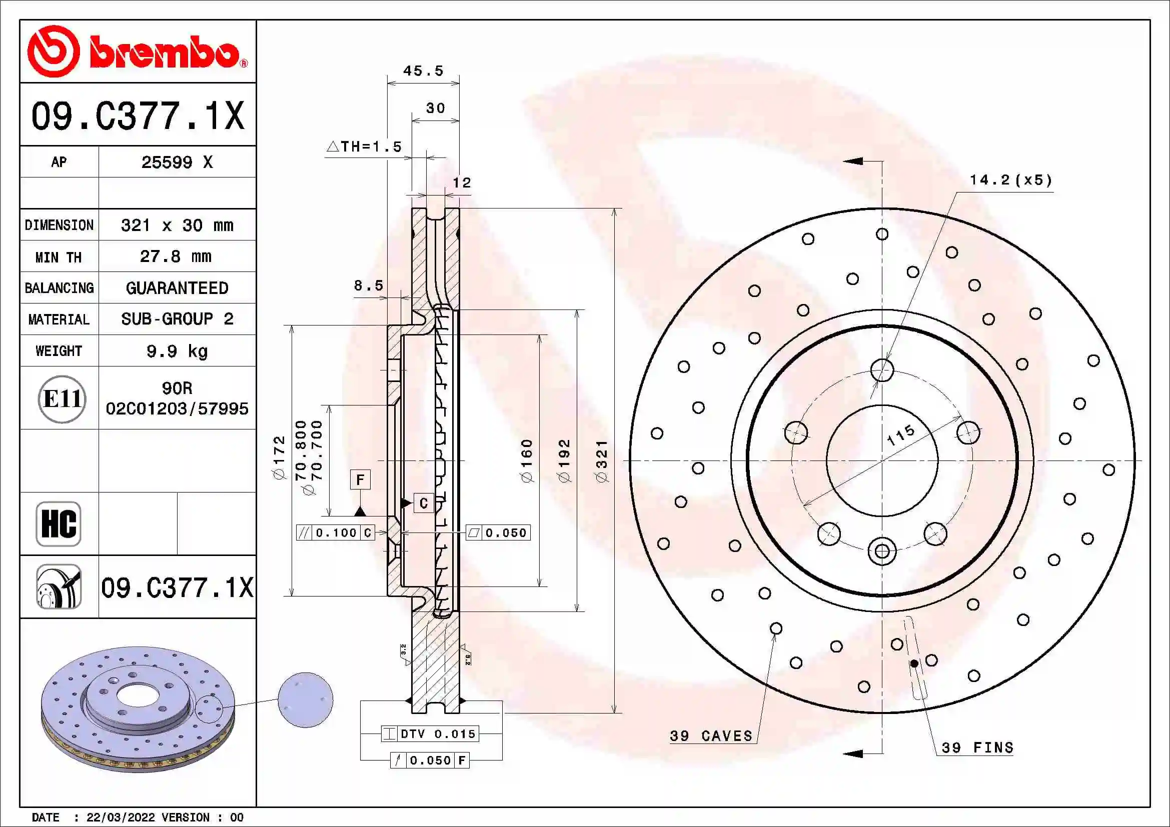 Brake Disc XTRA LINE - Xtra 09.C377.1X
