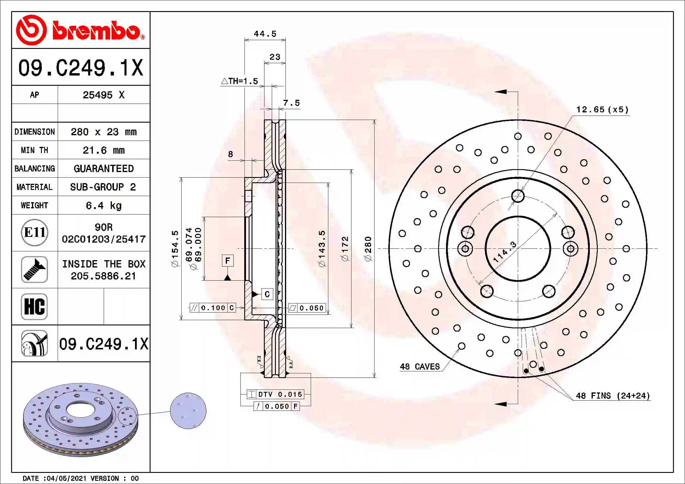 Brake Disc XTRA LINE - Xtra 09.C249.1X