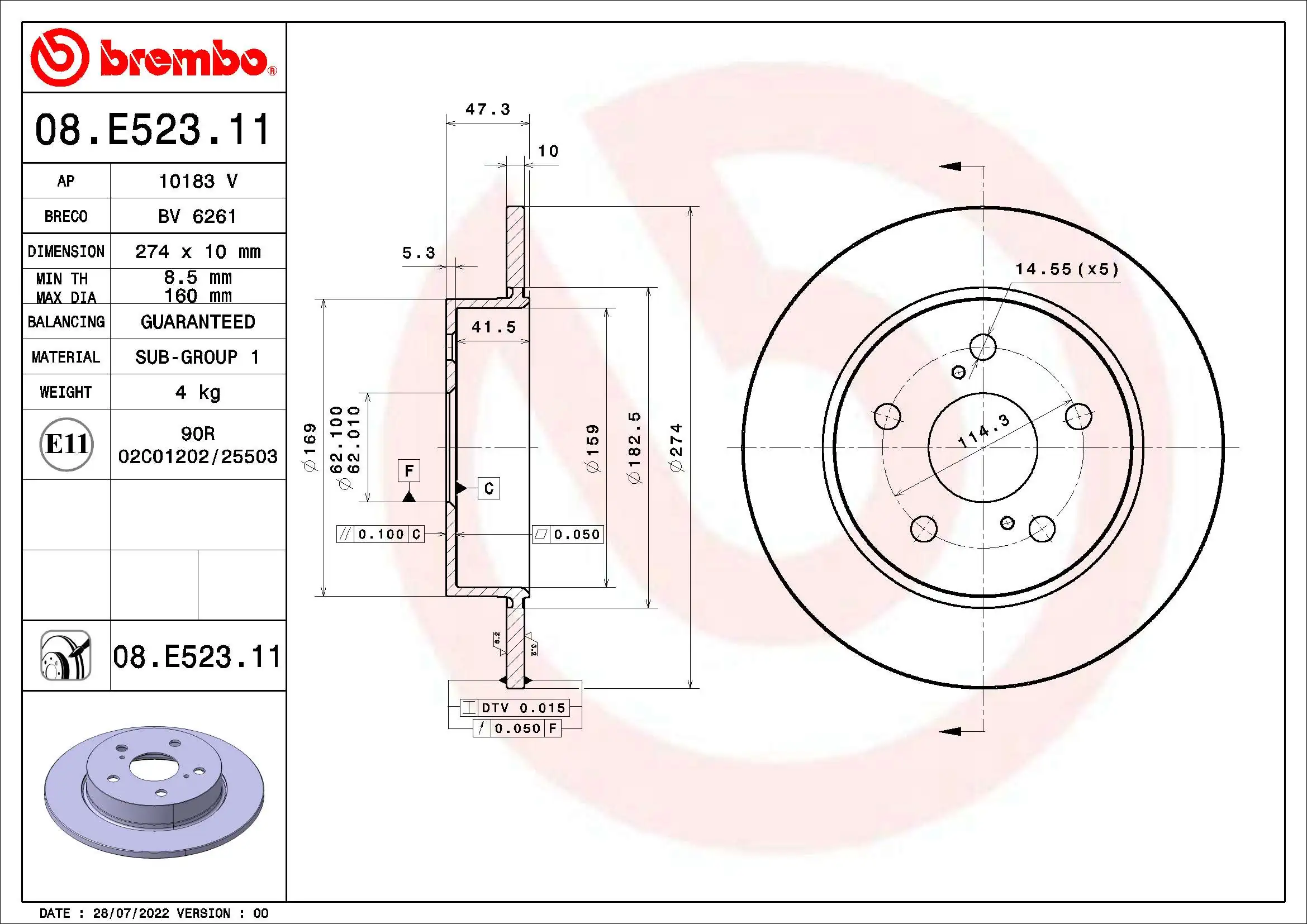 Brake Disc PRIME LINE - UV Coated 08.E523.11