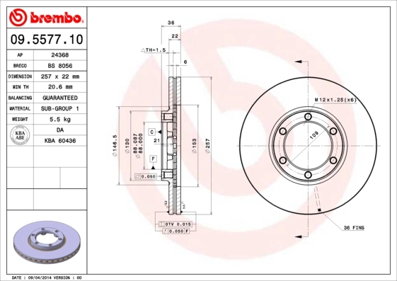 Brake Disc PRIME LINE 09.5577.10