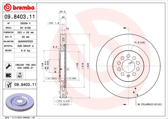 Brake Disc PRIME LINE - UV Coated 09.8403.11
