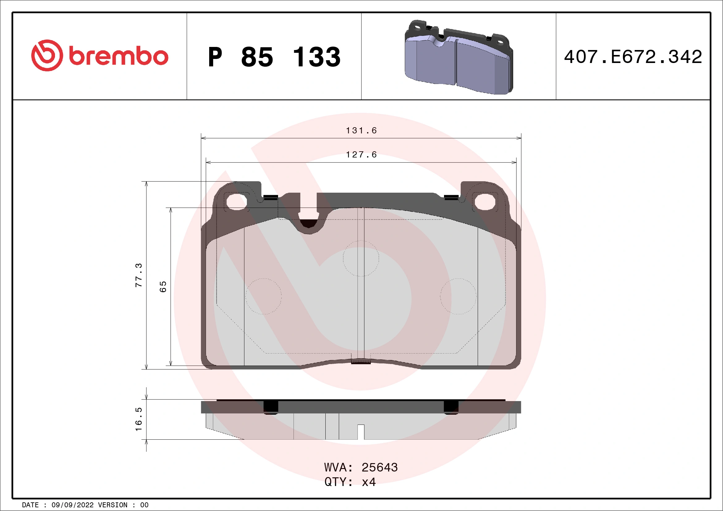 Brake Pad Set, disc brake PRIME LINE P 85 133