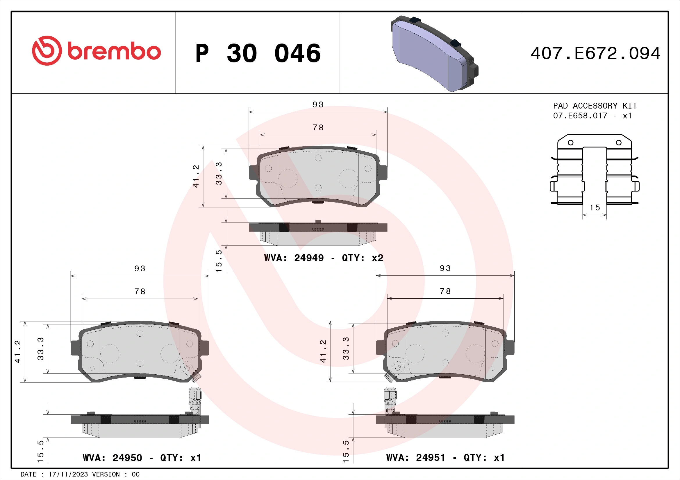 Brake Pad Set, disc brake PRIME LINE P 30 046