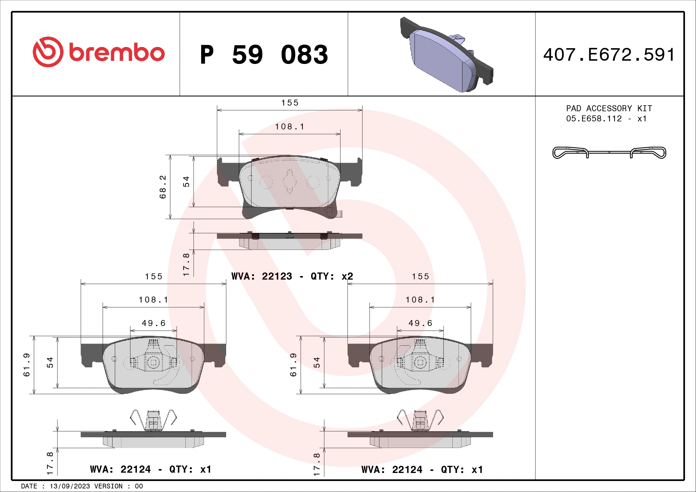Brake Pad Set, disc brake PRIME LINE P 59 083