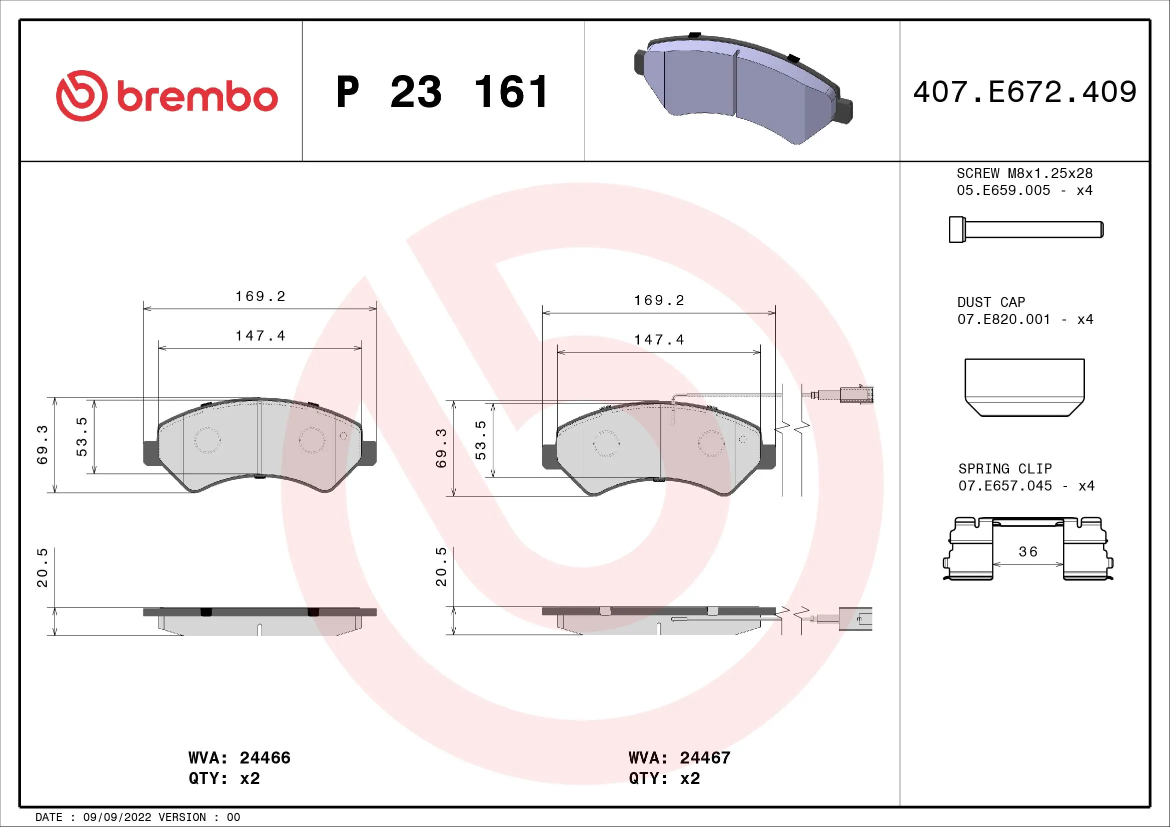 Brake Pad Set, disc brake PRIME LINE P 23 161