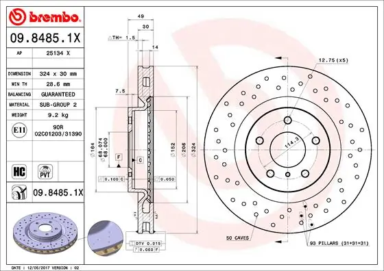 Brake Disc XTRA LINE - Xtra 09.8485.1X