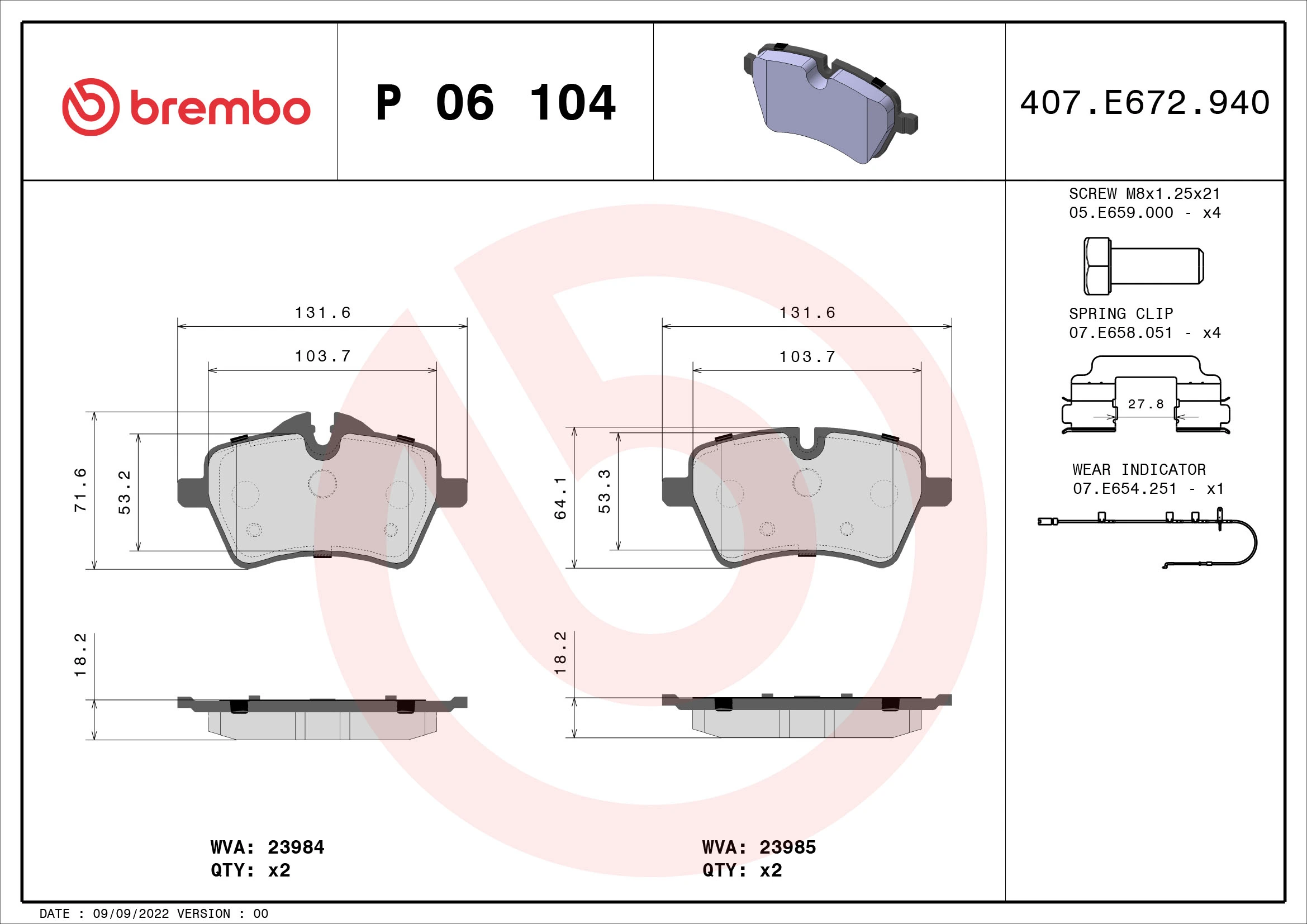 Brake Pad Set, disc brake PRIME LINE P 06 104