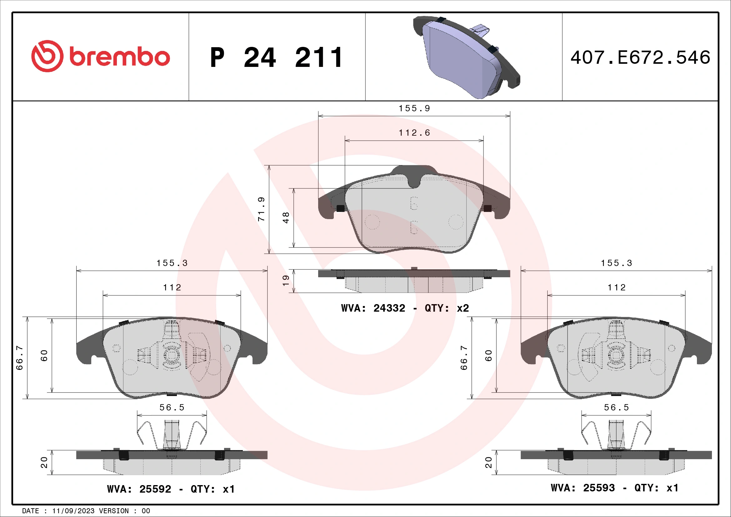 Brake Pad Set, disc brake PRIME LINE P 24 211