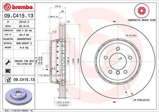Brake Disc PRIME LINE - Composite 09.C415.13