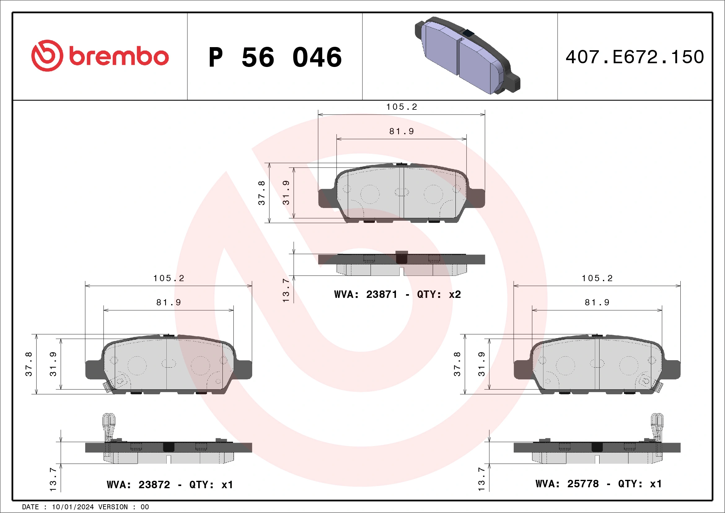 Brake Pad Set, disc brake PRIME LINE P 56 046