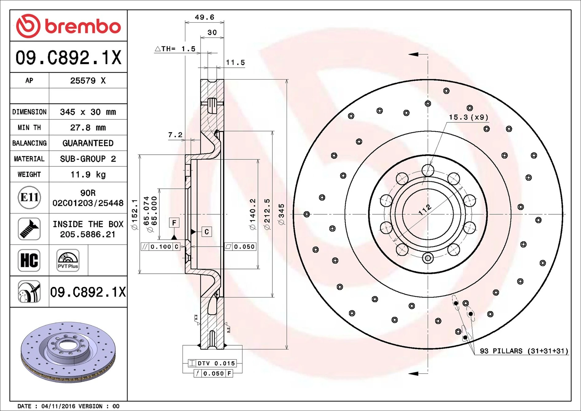 Brake Disc XTRA LINE - Xtra 09.C892.1X