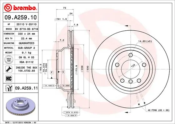 Brake Disc PRIME LINE - UV Coated 09.A259.11