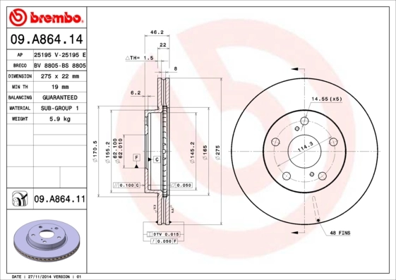 Brake Disc PRIME LINE - UV Coated 09.A864.11