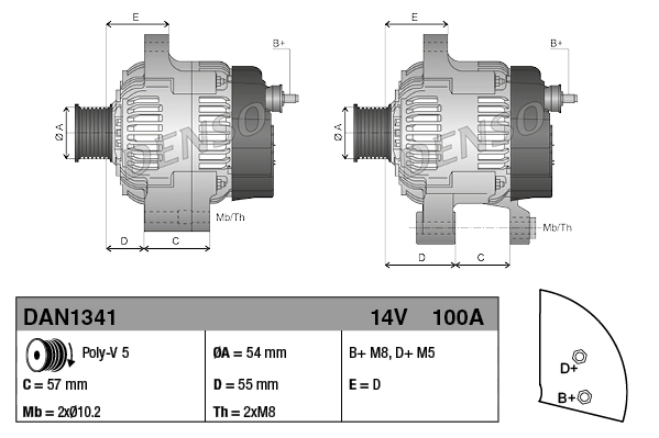 DENSO DAN1341 Alternator