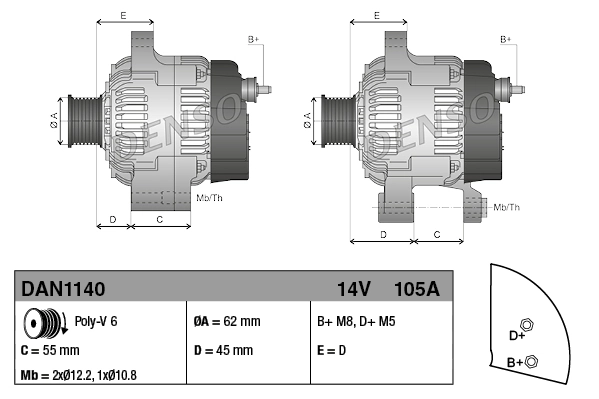 DENSO DAN1140 Alternator