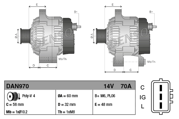 DENSO DAN970 Alternator