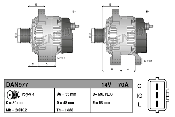 DENSO DAN977 Alternator