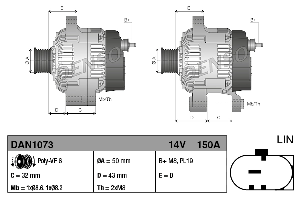 DENSO DAN1073 Alternator