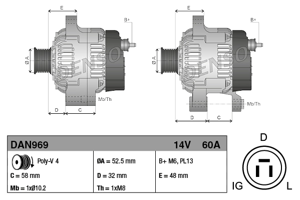 DENSO DAN969 Alternator