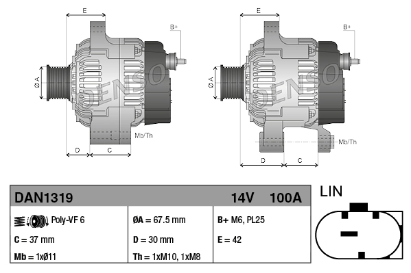 DENSO DAN1319 Alternator