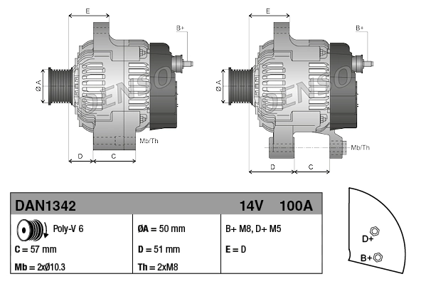DENSO DAN1342 Alternator