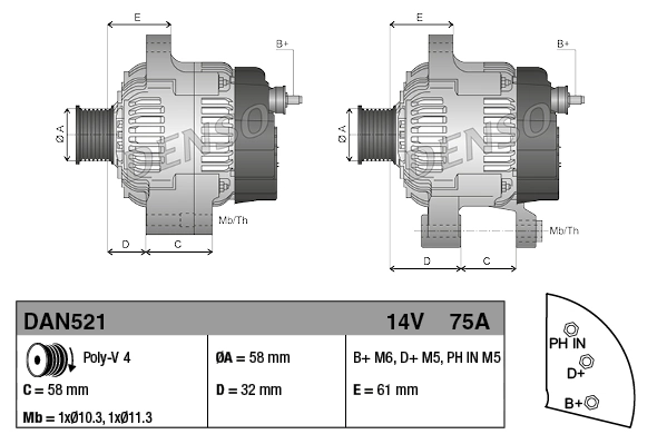 DENSO DAN521 Alternator