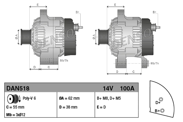 DENSO DAN518 Alternator
