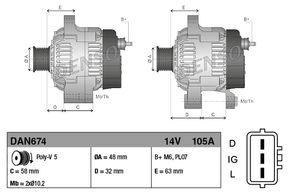 DENSO DAN674 Alternator