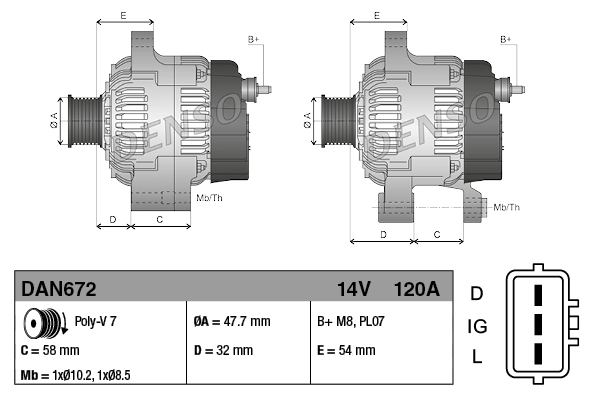 DENSO DAN672 Alternator