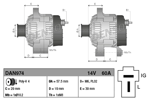 DENSO DAN974 Alternator