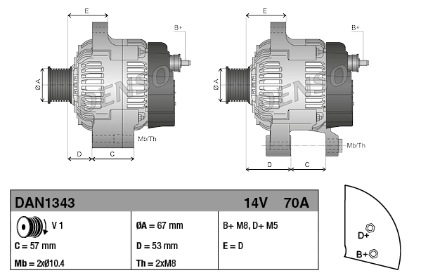 DENSO DAN1343 Alternator