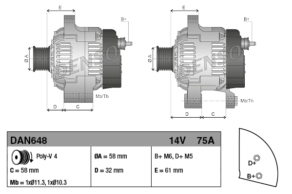 DENSO DAN648 Alternator