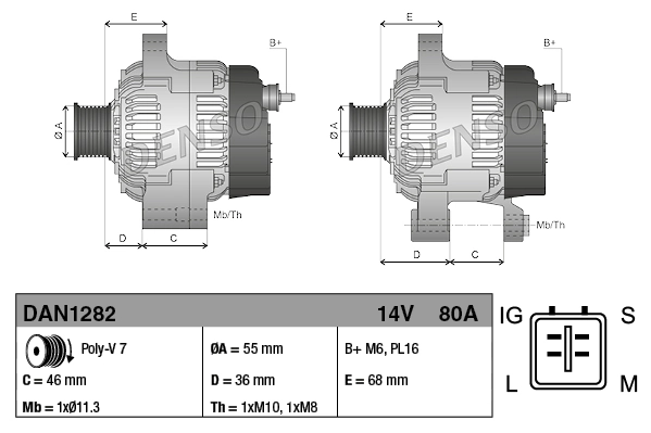 DENSO DAN1282 Alternator