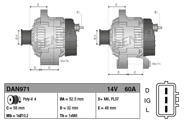 DENSO DAN971 Alternator