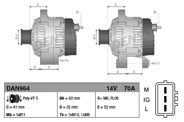 DENSO DAN964 Alternator