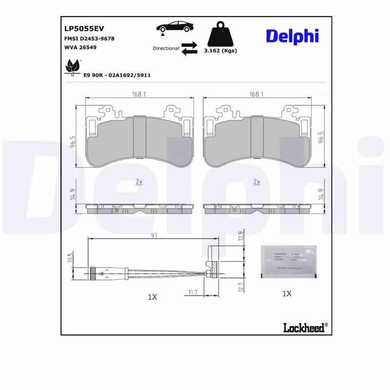 DELPHI LP5055EV Brake Pad Set, disc brake