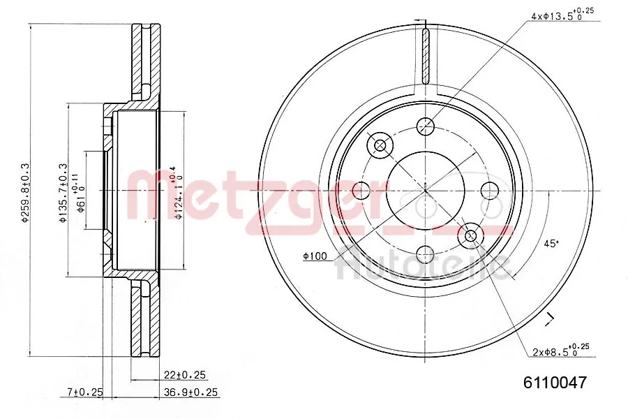 METZGER AUTOTEILE 6110047 Brake Disc