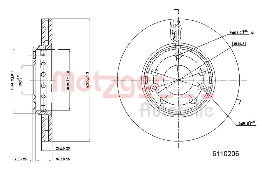 METZGER AUTOTEILE 6110206 Brake Disc