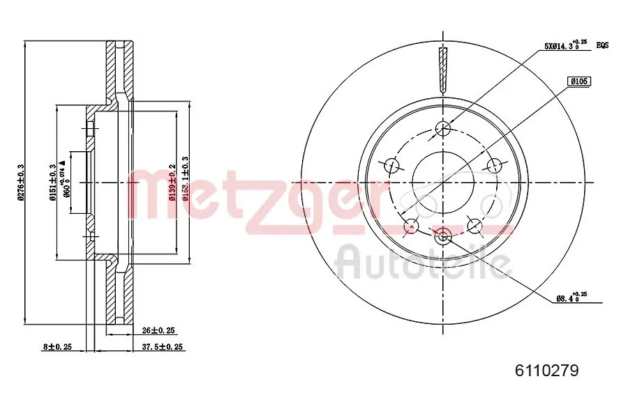 METZGER AUTOTEILE 6110279 Brake Disc