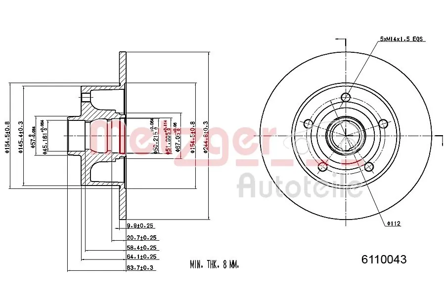 METZGER AUTOTEILE 6110043 Brake Disc