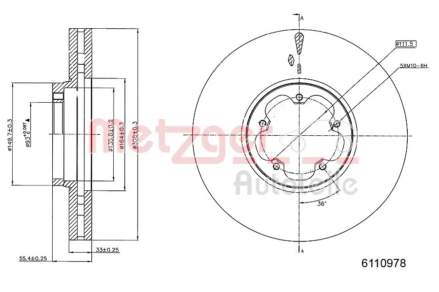 METZGER AUTOTEILE 6110978 Brake Disc