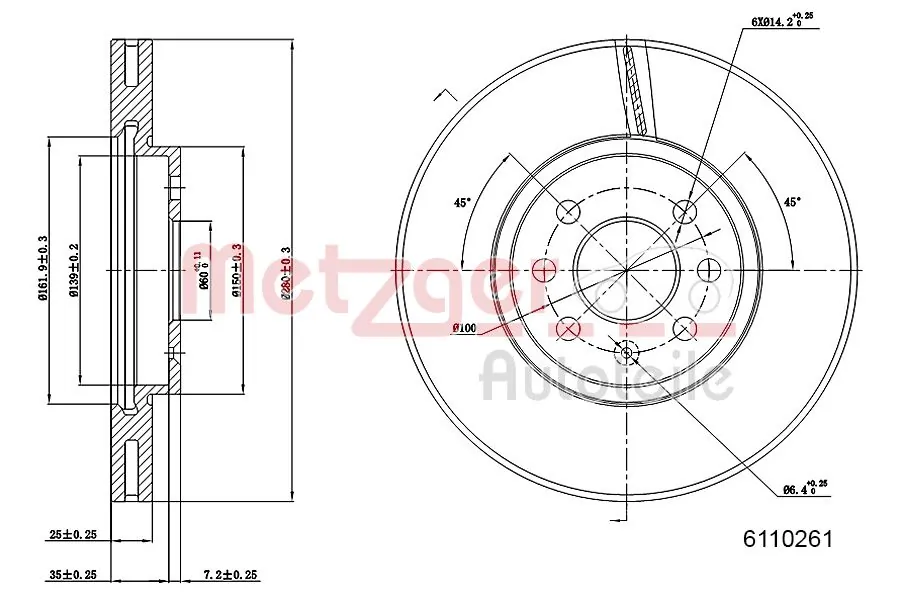 METZGER AUTOTEILE 6110261 Brake Disc