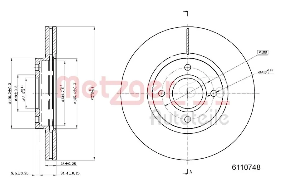 METZGER AUTOTEILE 6110748 Brake Disc