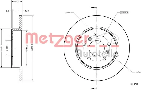 METZGER AUTOTEILE 6110761 Brake Disc